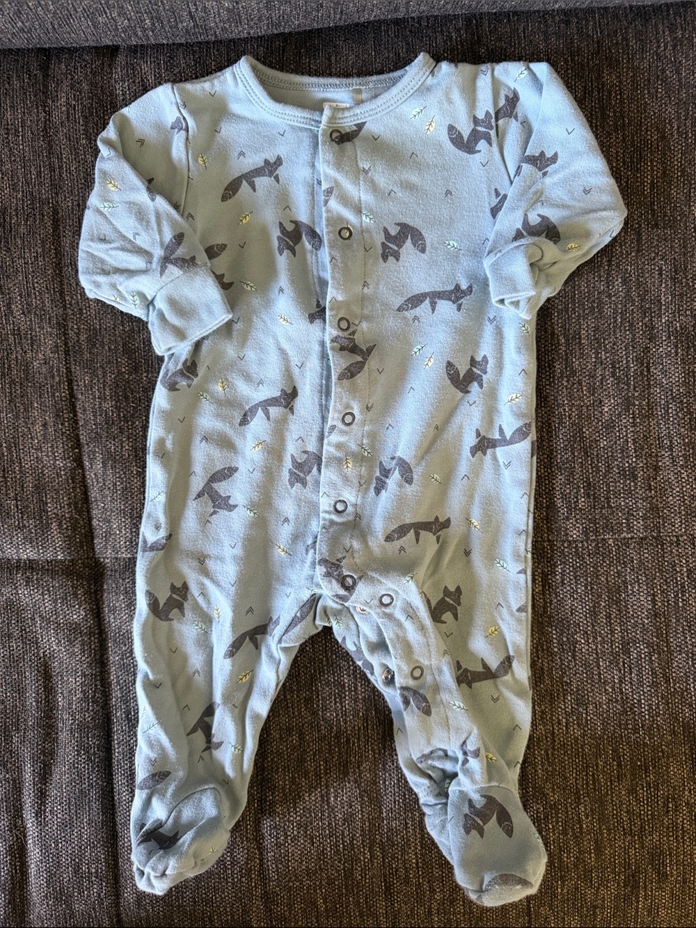 6 month snap sleeper in Light Blue with Fox Print